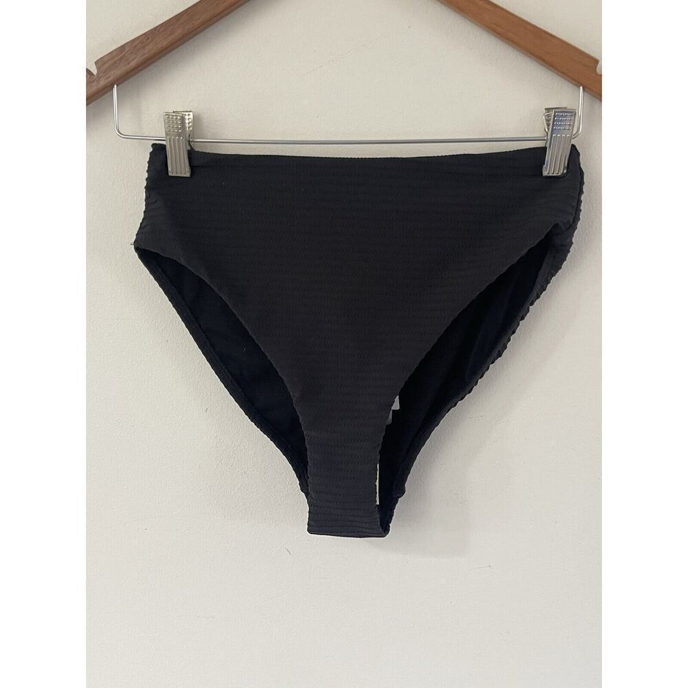 Sea Level Spinnaker Retro High Waist Bikini Size L Ribbed Swim Bottoms Black New